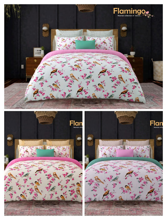 🦩 Tropical Vibes! Premium King Size Flamingo Bedsheet (100"x108") - 100% Twill Cotton